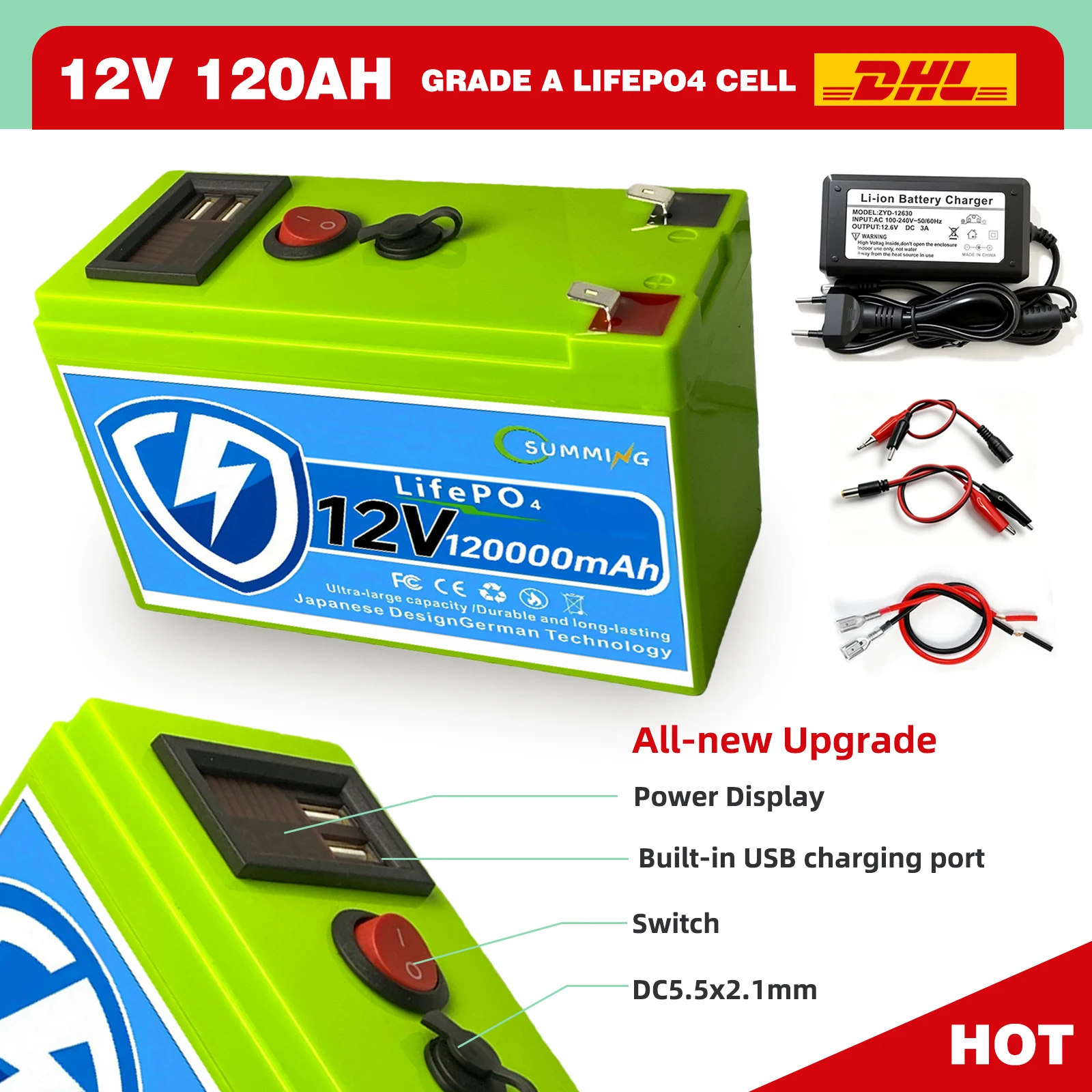✔LiFePO4 12V 120Ah Battery for LED lights, camping, and home backup power supply Lithium Battery ，For RV/Marine/ UPS/Off-grid
