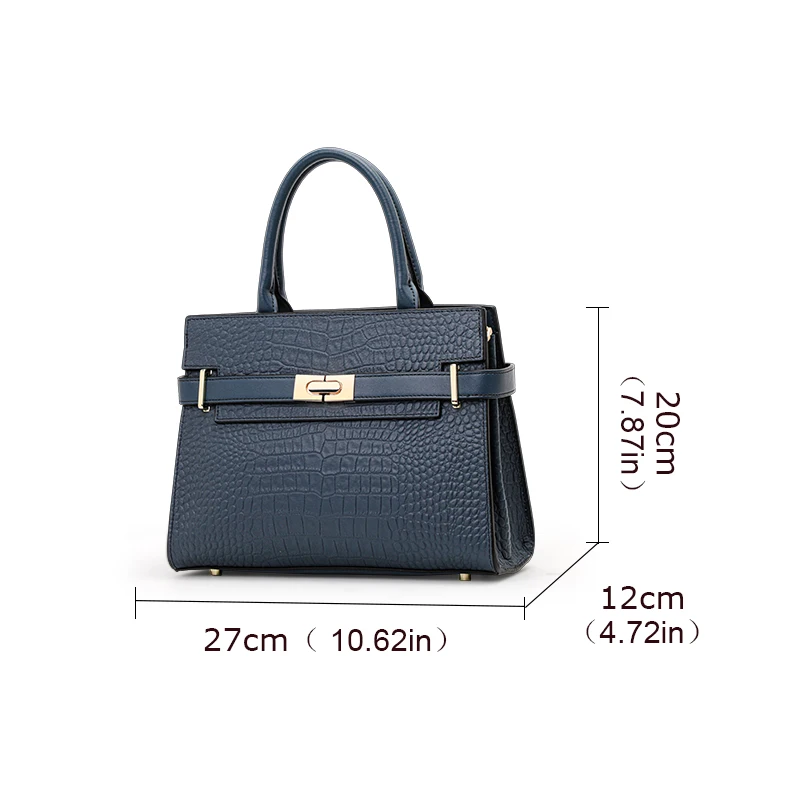 Aidrani Genuine leather crocodile pattern handbag, large capacity women\'s bag, square cowhide shoulder bag