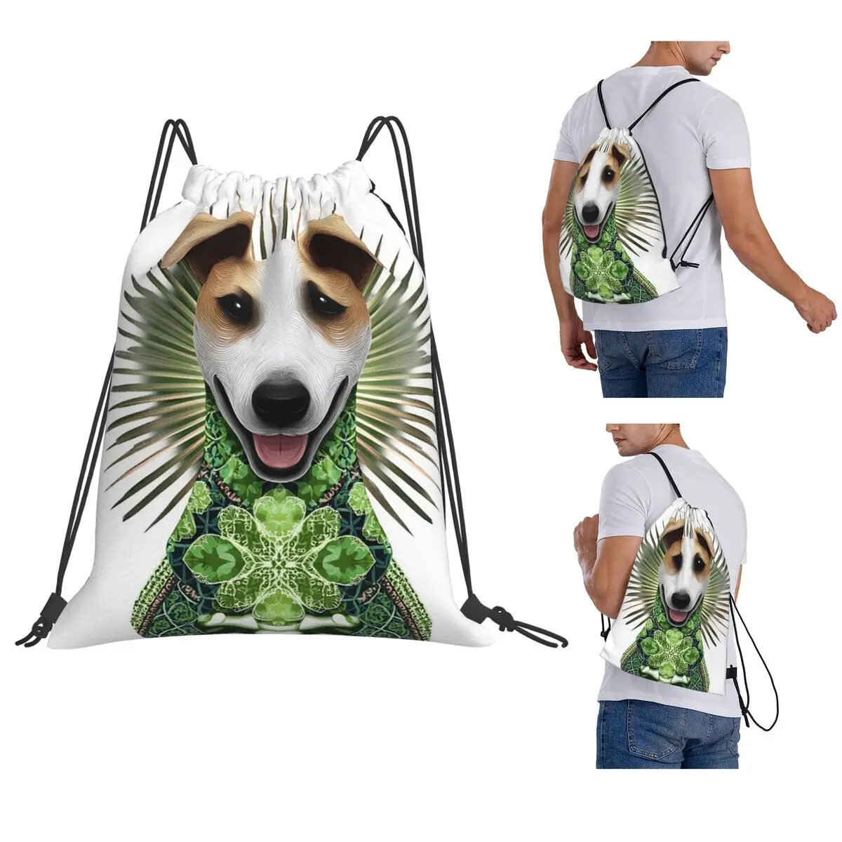Boho Mandala Dog Portrait Backpacks Portable Drawstring Bags Storage Bag Book Bags for Travel Students
