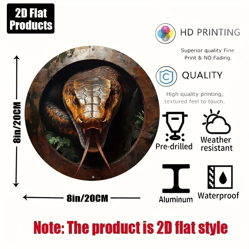 2D Flat - Vintage Python-Themed Round Aluminum Metal Sign - 8x8 Inch, Rustic Wall Decor for Home, Bar, Kitchen, Cafe, Office - U
