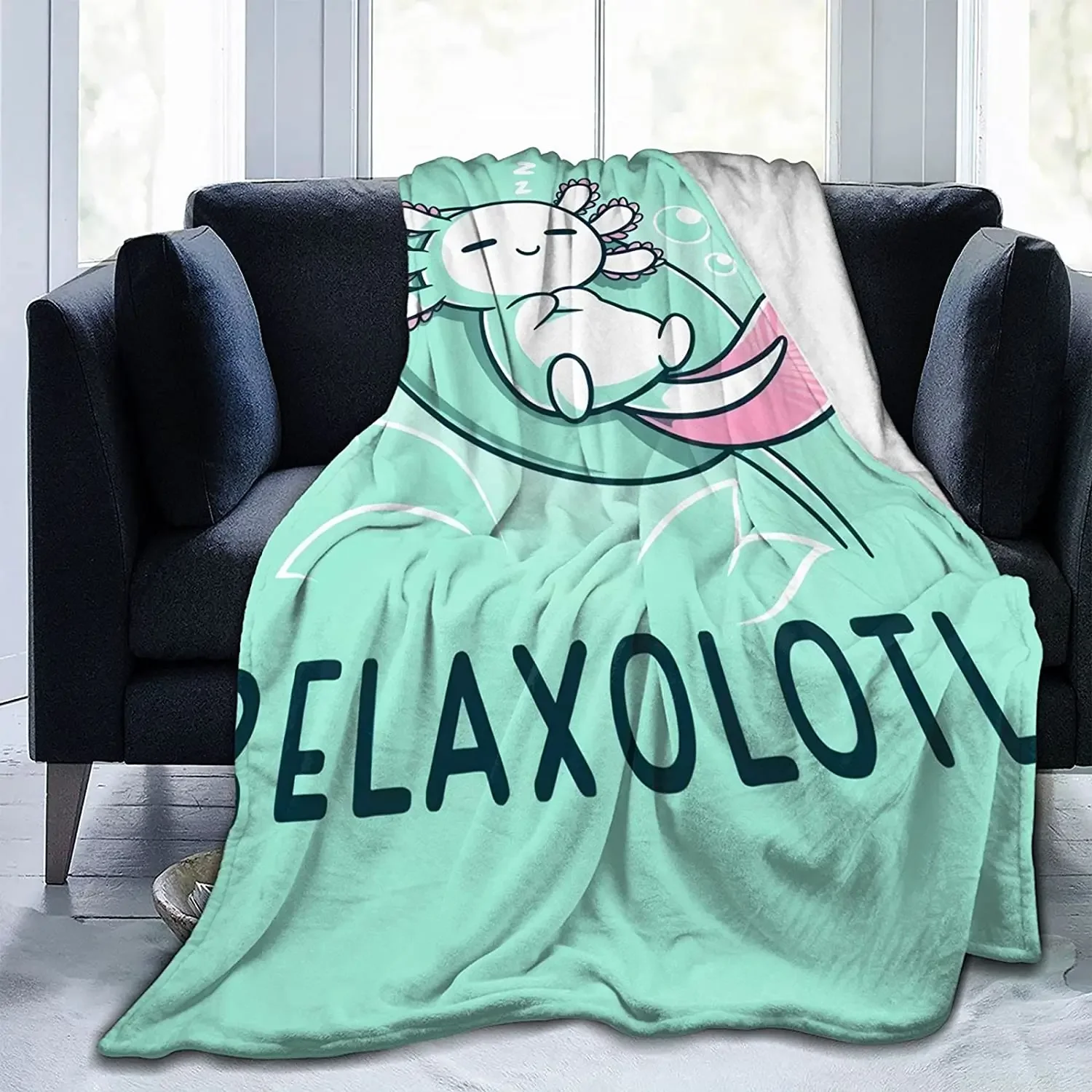 Cartoon Axolotl Flannel Throw Blanket Cute Animals Pattern Blanket Lightweight Warm Super Soft Birthday Gift Blanket Full Size