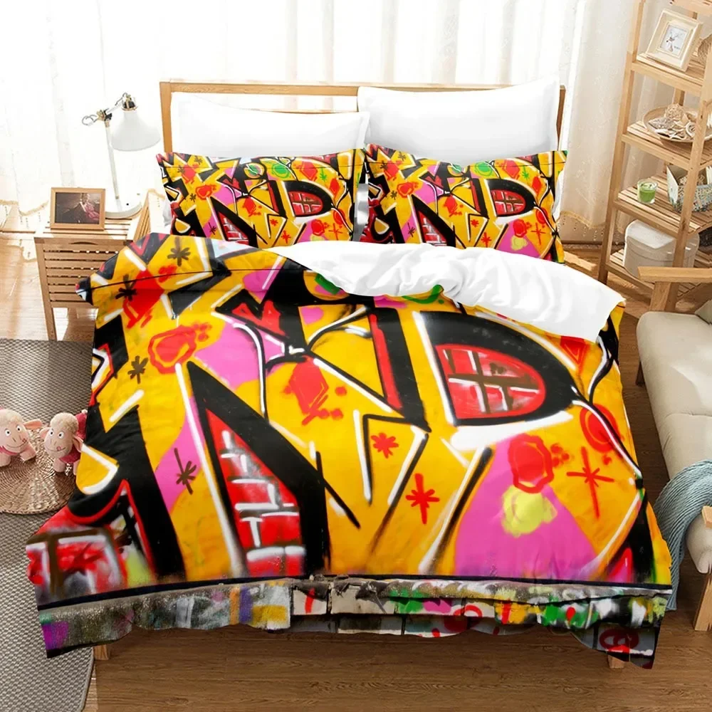 Graffiti Duvet Cover Set Teen Style Pattern Bedding Street Culture Decor Set King Queen Size Hip Hop Polyester Comforter Cover