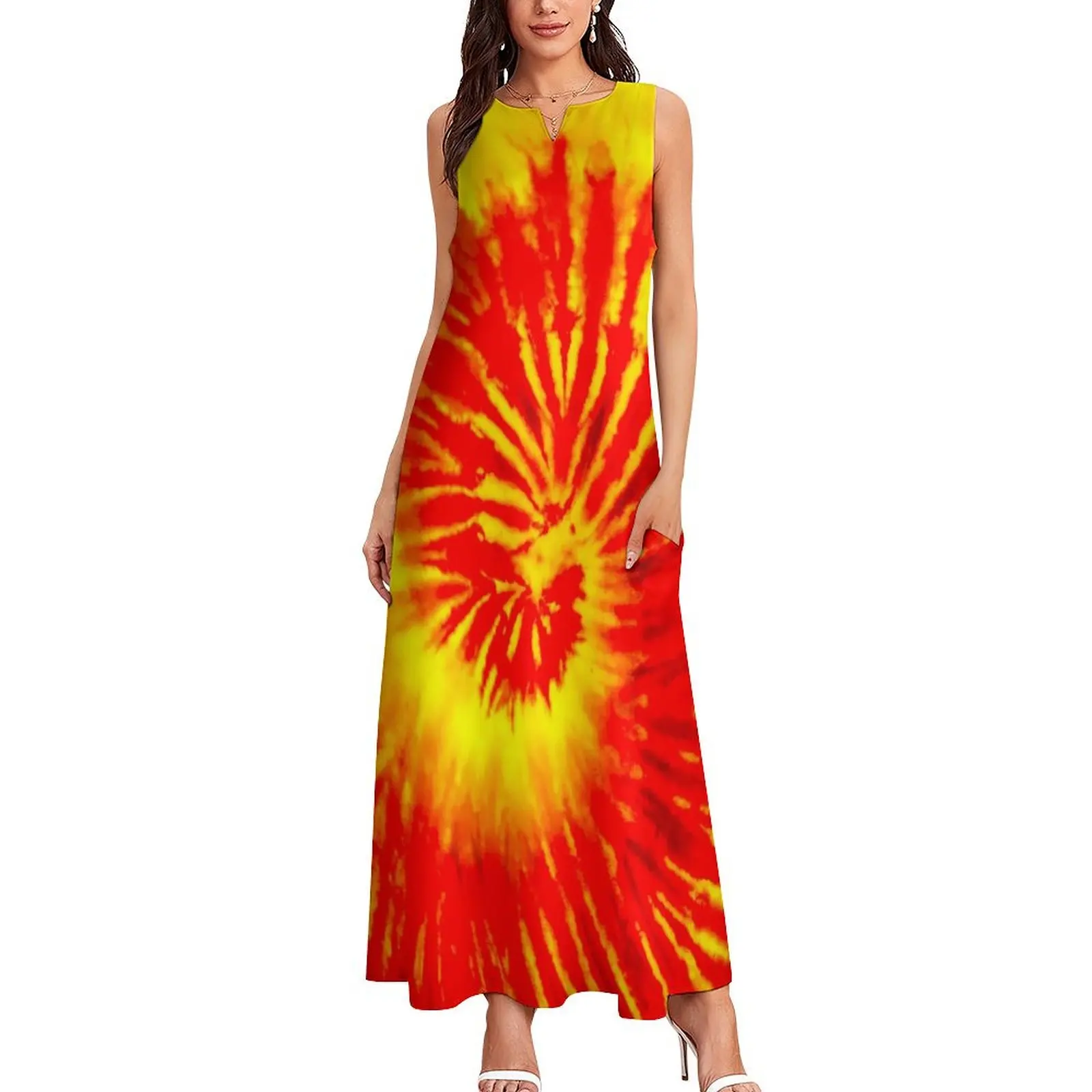 Hippie Tie Dye Dress Summer Retro Psychedelic Streetwear Casual Long Dresses Womens Kawaii Maxi Dress Gift Idea