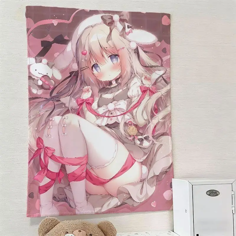 VIKAMA Pastellfarbener Neko Anime Wandteppich Süßer Weicher Kawaii Ästhetischer Wandbehang Schlafzimmer Wohnheim Apartment Gaming-Raum Dekoration – Detail 3