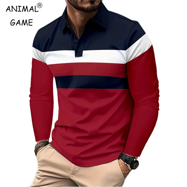 Nowa męska bluza dresowa z długim rękawem i klapami Oddychające koszulki dla mężczyzn Polo Homme Basic Large Top Splice Polo T Shirt dla mężczyzn