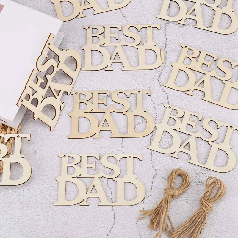 80 Stück Best DAD unvollendete Holzhandwerke, Geschenkanhänger mit Schnur für Vatertagsgeschenke, Papas Geburtstagsparty-Dekorationen