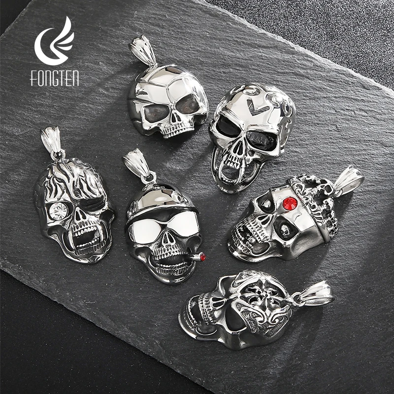 

Fongten Punk Skull Pendant Necklace For Men Stainless Steel Twisted Chain Necklace Skeleton Choker Male Silver Color Jewelry