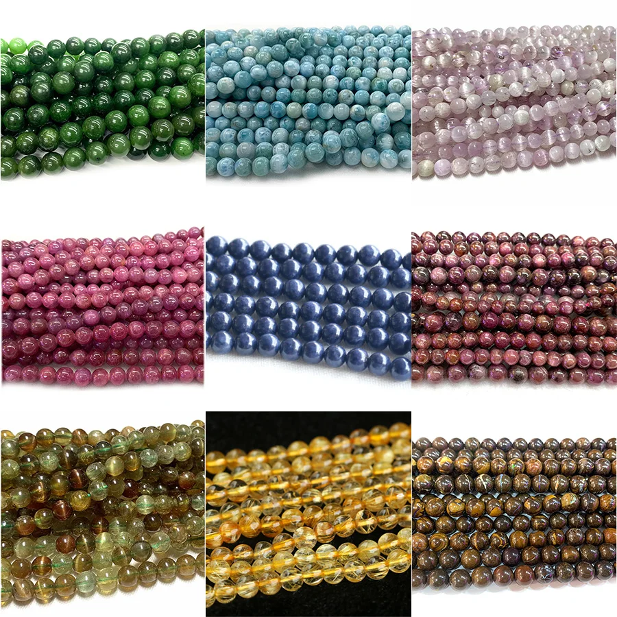 Veemake Natural Round Small Beads For Jewelry Making DIY Design Chrysoberyl Meteorite Opal Kunzite Ruby Sapphire Larimar R4 -4