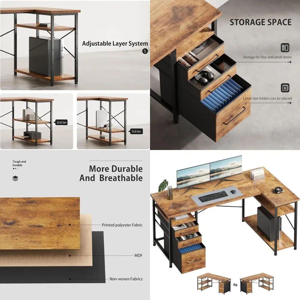 

Rustic Brown 55 Writing Desk with Storage for Bedrooms and Small Spaces
