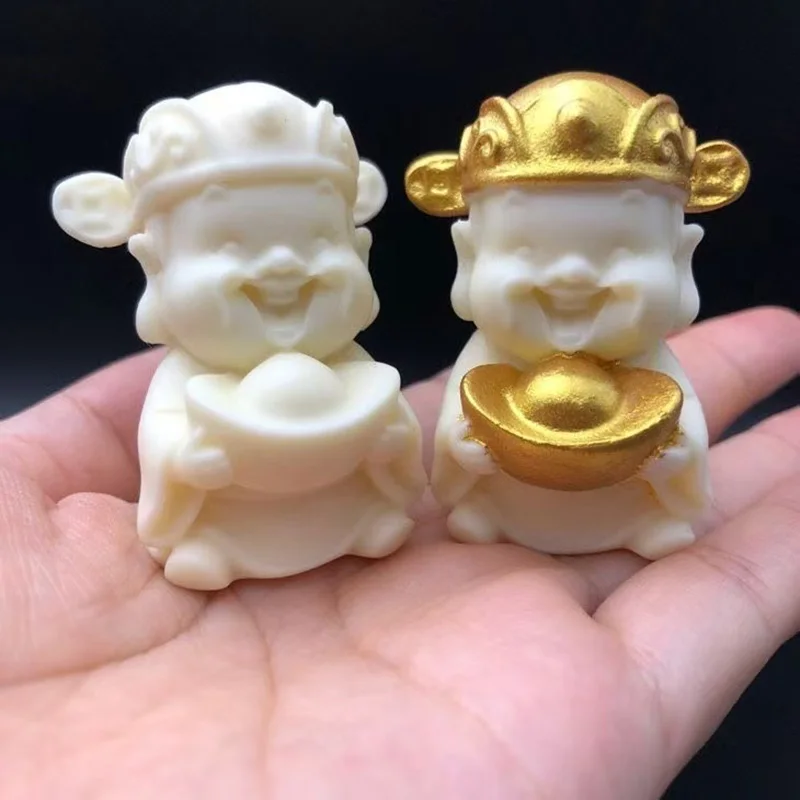 Imitation Ivory Little God of Wealth Sculptures and Figurines Home Room Office Car Wealth Luck Feng Shui Decor Mini Statue