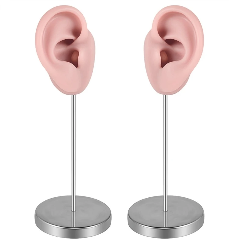 N58F Realistic Soft Silicone Ear Model Practical Ear Studs Display Props Realistic Left and Right Human Ear Mannequin