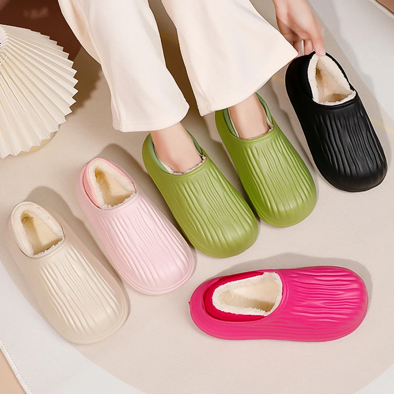 Home Fluffy Slipper Men Bitter Tomato Winter Plush Grip Soft Indoor Hairy Cotton House Floor Shoe Flat Warm Female Women Male