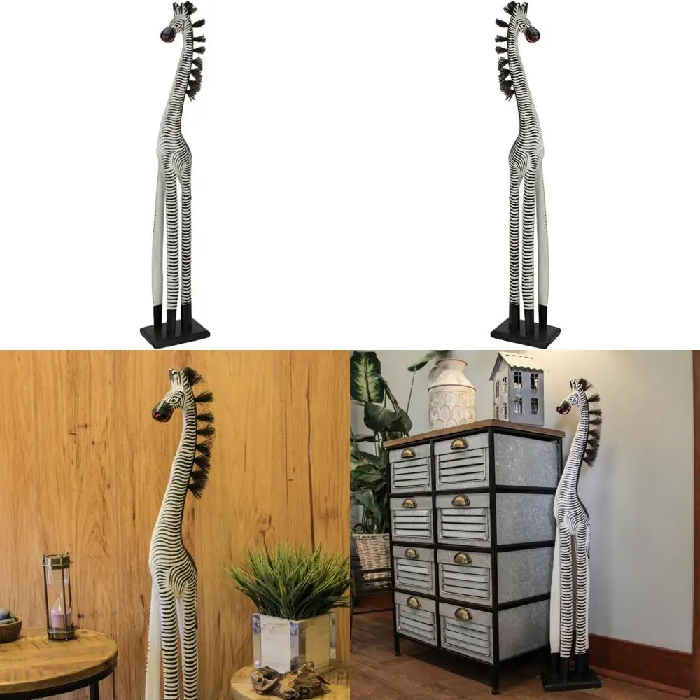 

Handcrafted African Zebra Wood Statue - 36 Tall Black & White Safari Art - Exquisite Decorative Artisan Craft