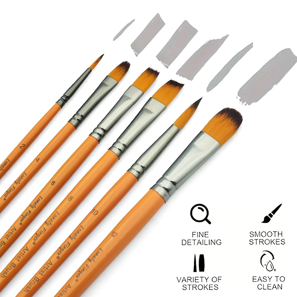 Pinselset, 1 Packung mit 6 Stück, Künstlerpinsel mit Nylonhaar, für Acryl, Öl, Aquarell, Miniatur-Detailarbeiten – Detail 3