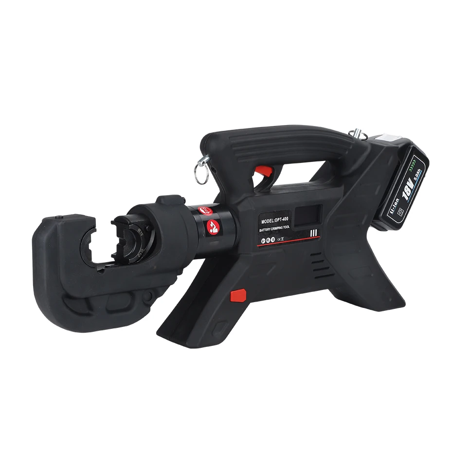 OPT-400 Battery-Powered Hydraulic Crimping Tool - Straight Handle Cable Crimper
