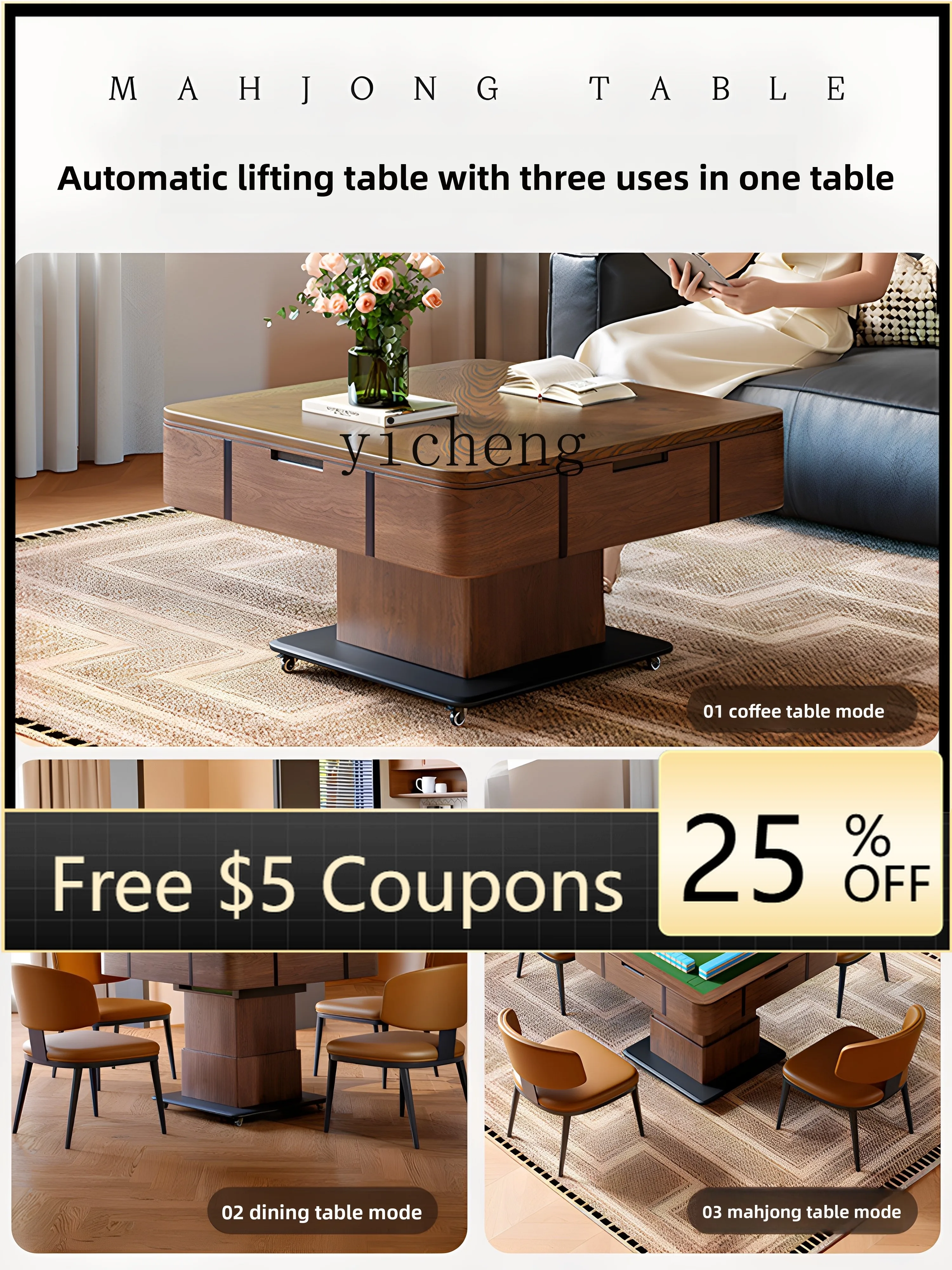 

ZZ Solid Wood Mahjong Machine Fully Automatic Home Multi-Functional Mahjong Table Dual-Use Lifting Silent