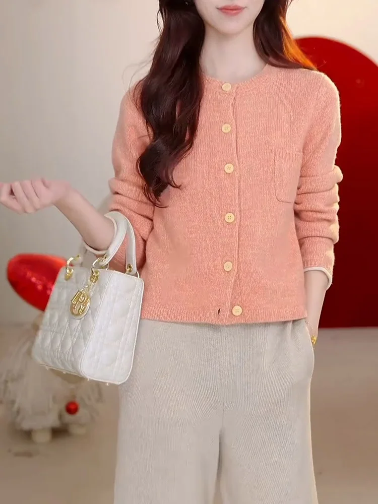 

Sweet Short Knitted Sweater Cardigan Fashionable Versatile Slimming Top for Autumn New Arrival plus Size Korean Style Commute