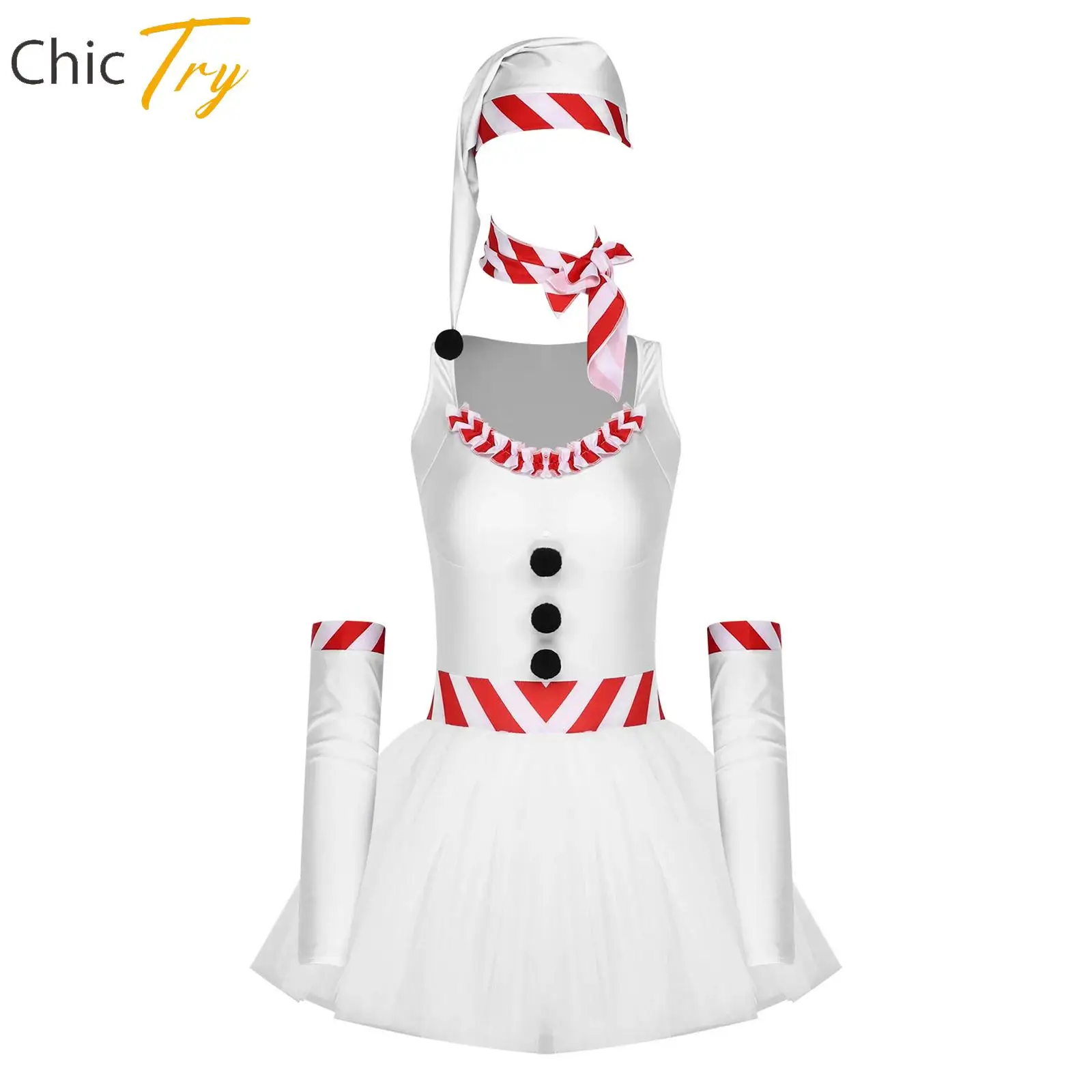 

Adult Womens Christmas Snowman Cosplay Costume Sleeveless Ballet Dance Tulle Tutu Dress Accessories Suit for New Year Xmas Party