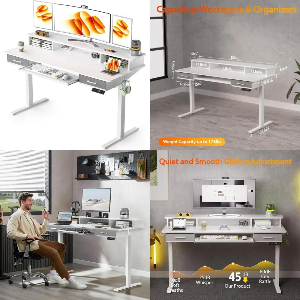 55 Inches Electric Standing Desk with Keyboard Tray, Height Adjustable Sit to Stand Table with 2 Drawers, Ergonomic Home Office
