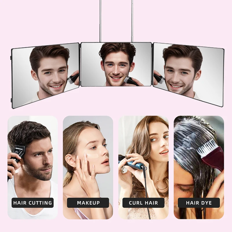 Missmeeca 3 Way Trifold Haircut Mirror, 360 Degree Mirror for Hair Cutting, Shaving, Grooming, Hair Styling, Dye Hair and Makeup