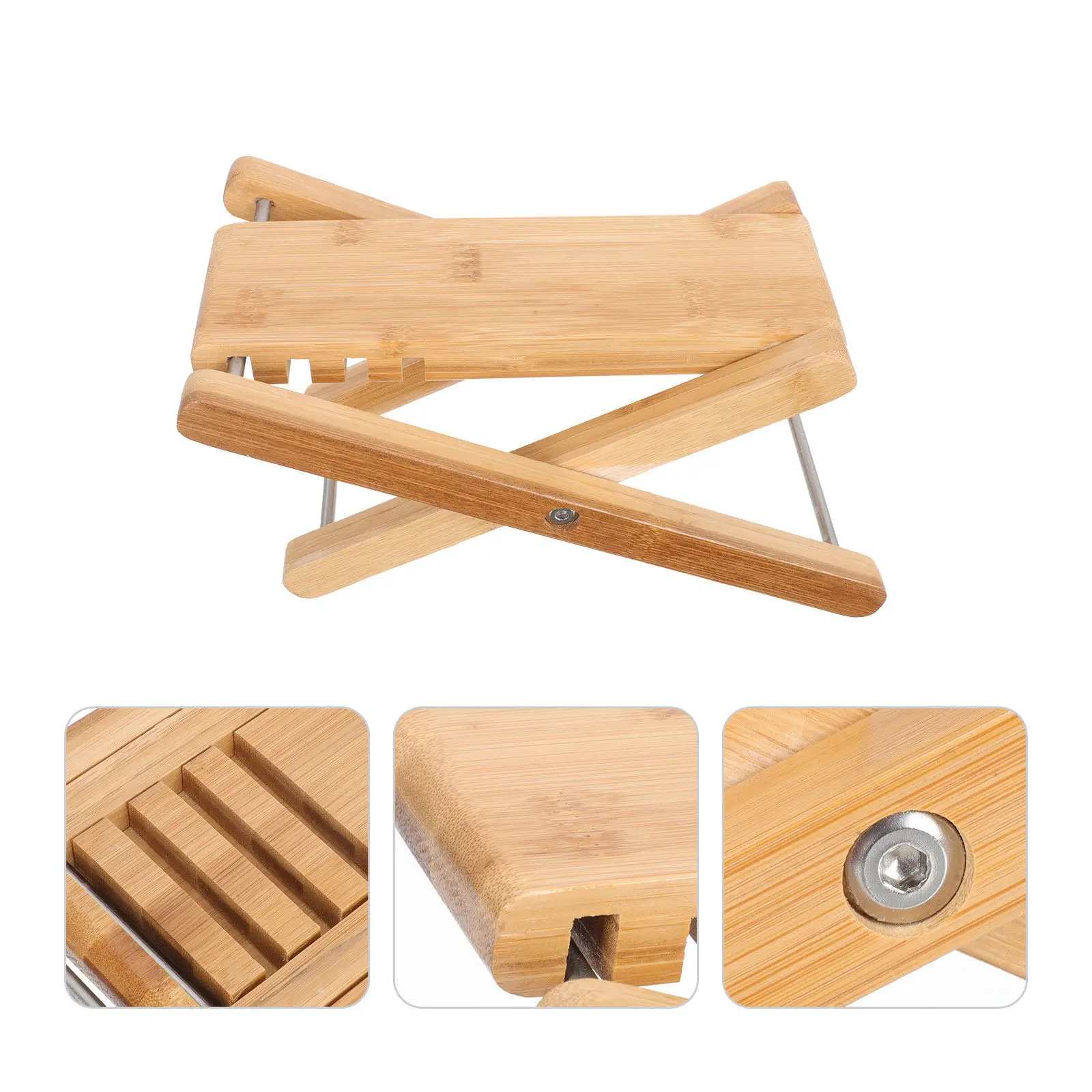 

Comfortable Pedicure Foot Stool Bamboo Folding Adjustable for Manicure Nail Art Salon Home Use Non-Slip Foot Support