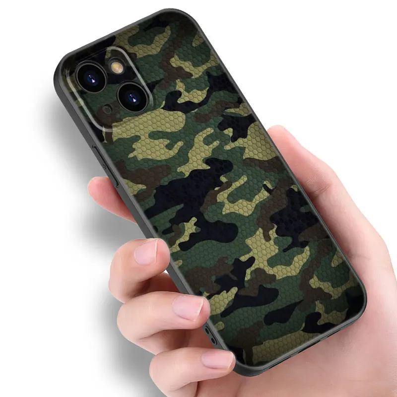 Camouflage Camo Military Black Silicone Phone Case For Apple iPhone 12 13 Mini 11 14 15 16 Pro Max 7 8 Plus