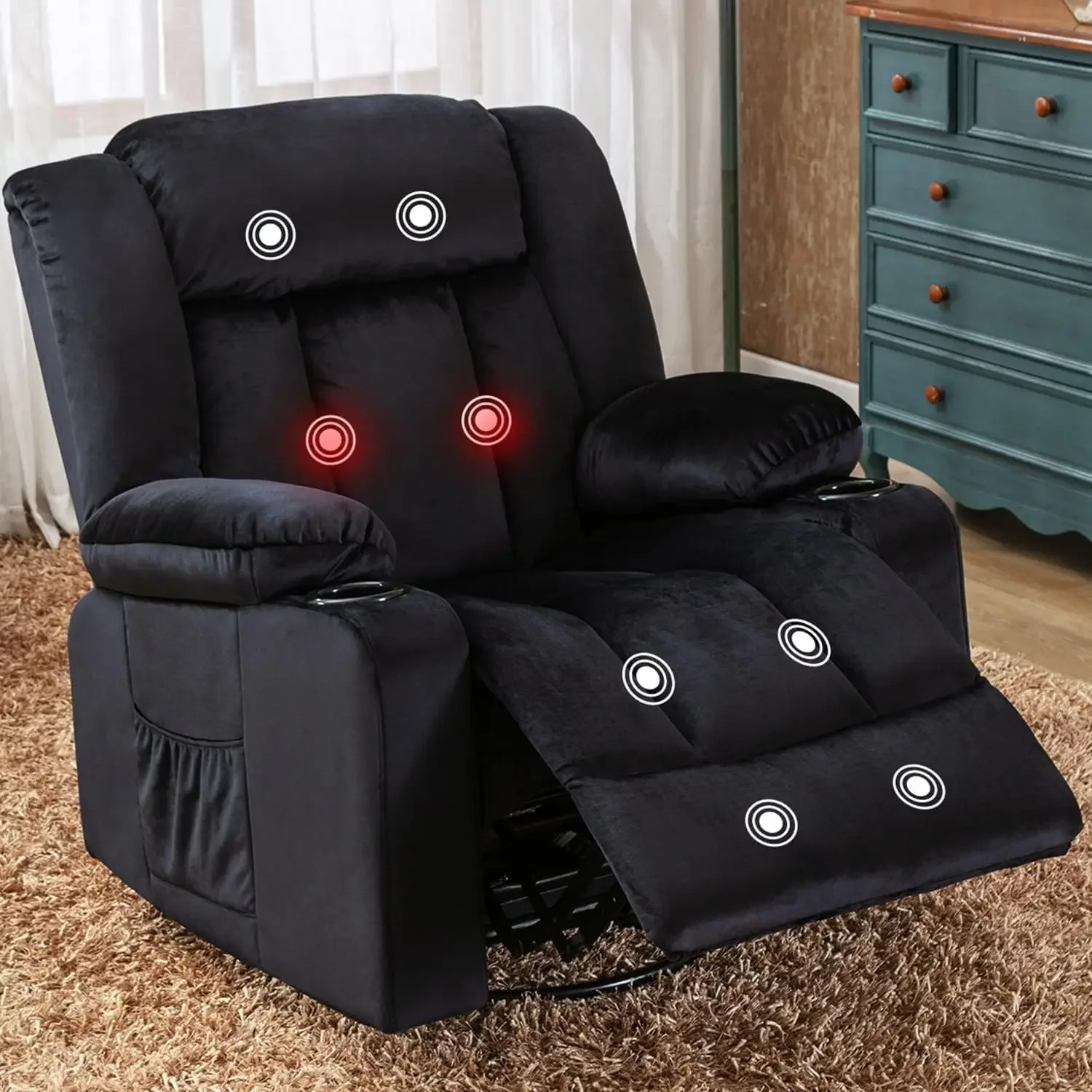 Recliner Chair Massage Rocker with Heated 360 Degree Swivel Lazy Boy Recliner Single Sofa Seat with Cup Holders