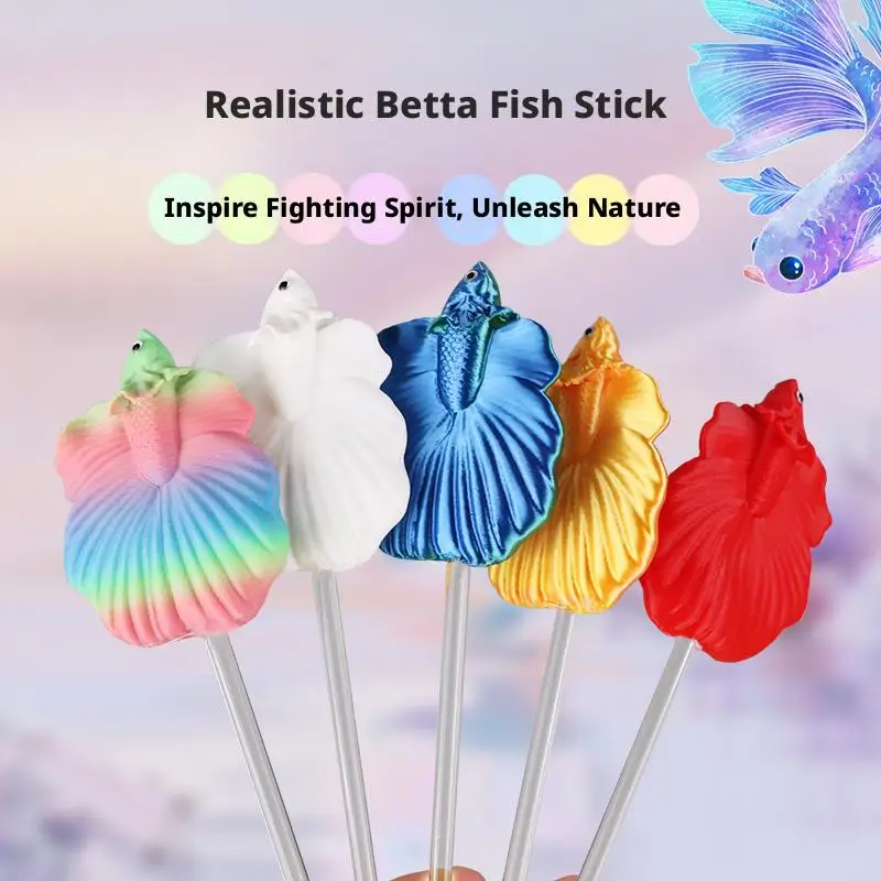 Realistic Floating Fish Ornament Long Pole Teasing Fish Stick Colorful Fish Shaped Betta Training Wand Fish Tanks Accessories