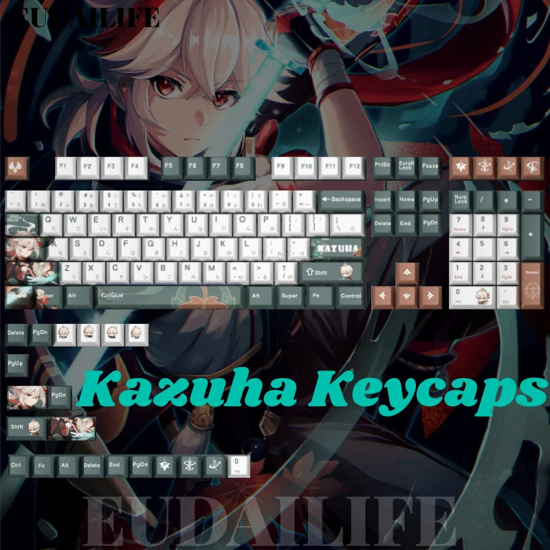 

Kaedehara Kazuha 128 Key Cap Genshin Impact PBT DYE Sublimation Cherry MX Cross Axis Switch Keycap Key Cover Mechanical Keyboard