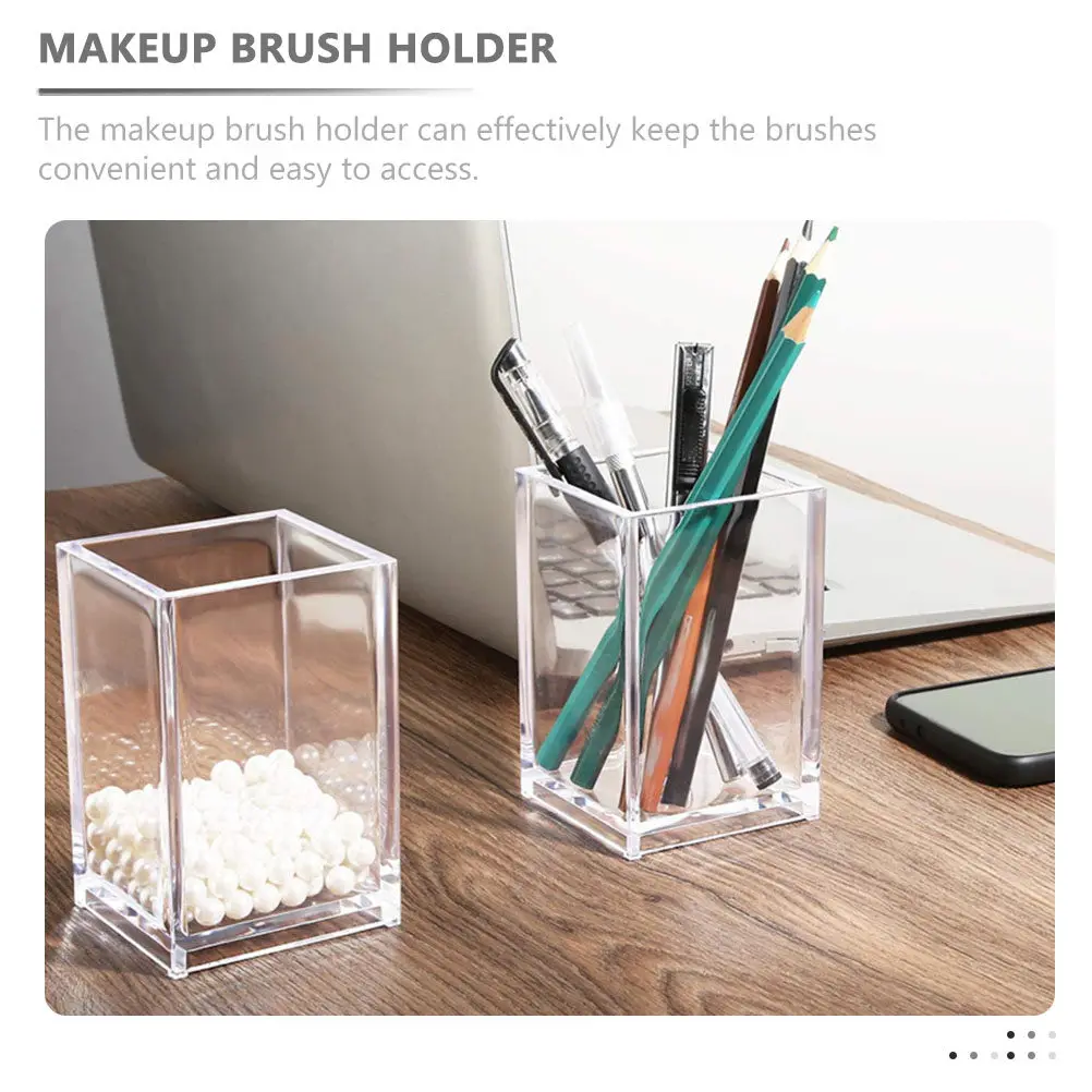 2Pcs Space Saving Clear Makeup Brush Holder Organizer Compact Desktop Vanity Storage for Home Shop Personal Use
