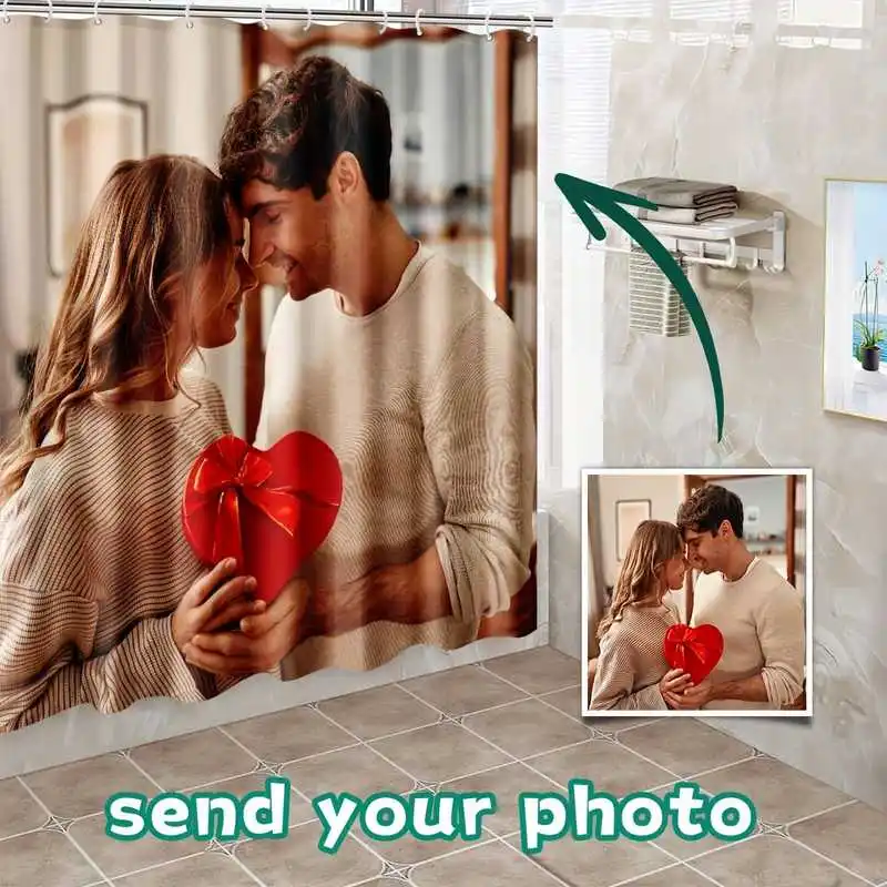 Customizable Photo Shower Curtain – Personalized with Family/Friend Photos, Text, or Logos; Features Unique Prints; Machine-Wash