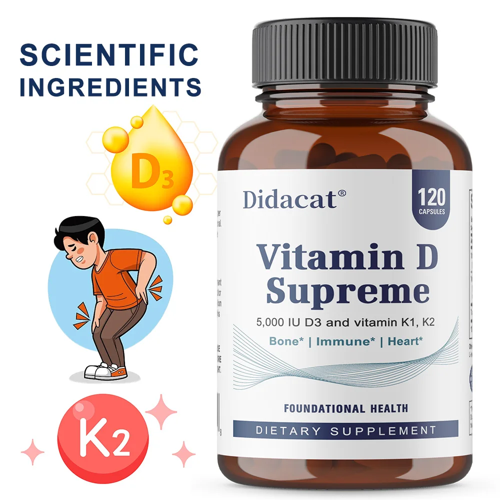 Vitamin D Supreme - Vitamin D 5000 IU with 2000mcg Vitamin K for Bone Health, Heart Health, Mood & Immune Support (120 Capsules)