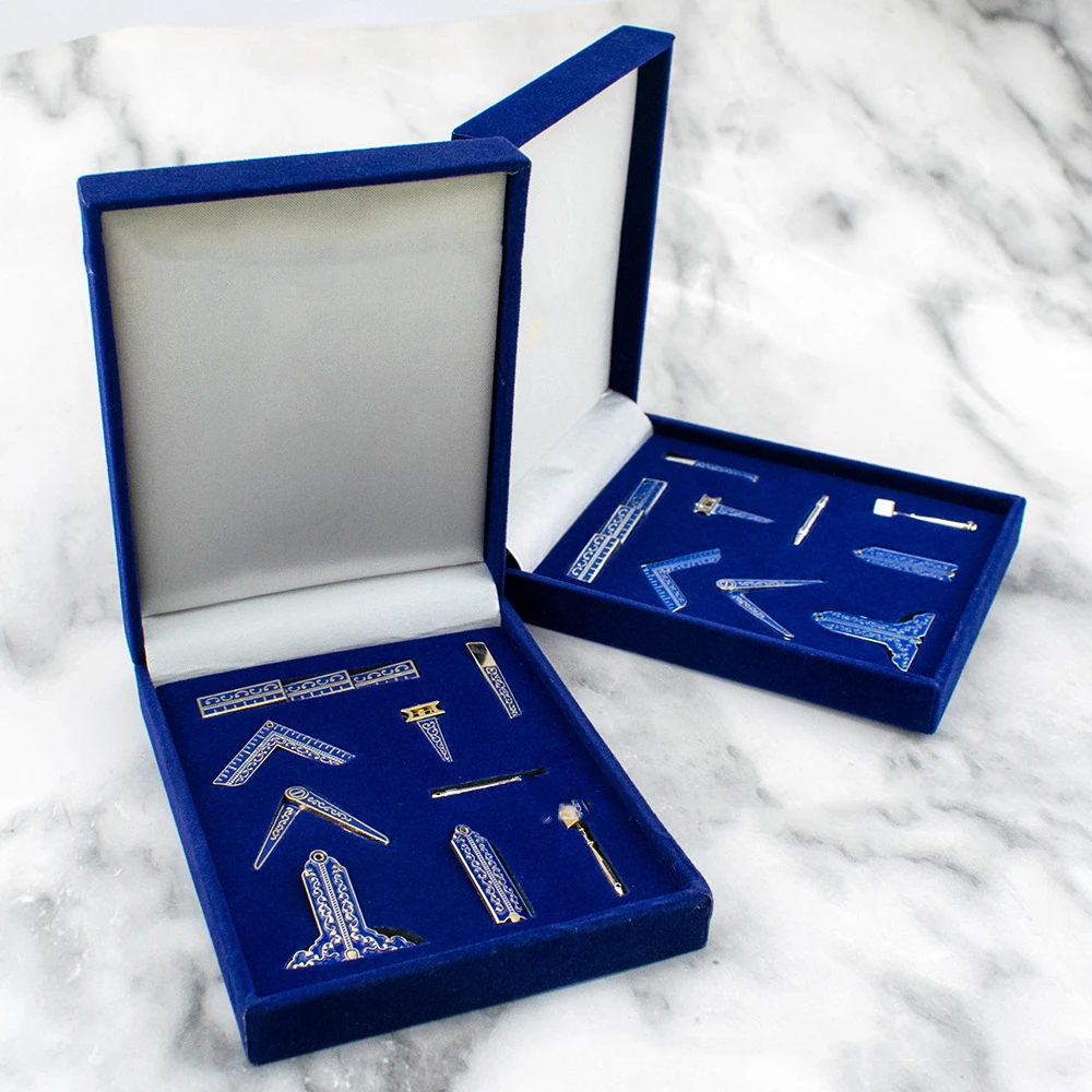 

Masonic Compass & Square Freemason Complete Metal Miniature Working Tools Gift Set Velvet Exquisite Set Souvenirs Metal Ornament