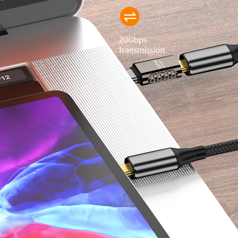 Adaptador usb c de 90 graus, 100w tipo-c macho para fêmea, conector extensor com transferência de dados de 20gbps para laptop, tablet, smartphone