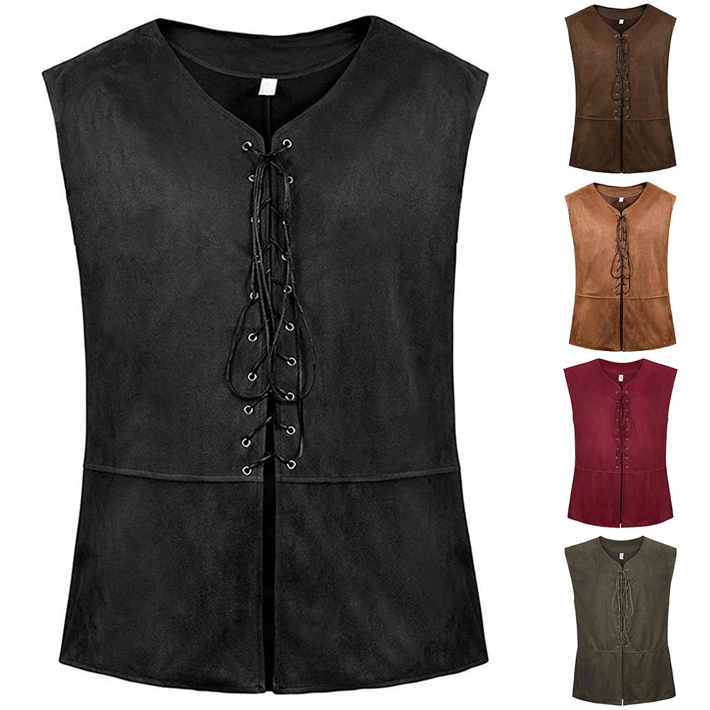

Fashion Vintage Medieval Vest Coat Pirate Costume Renaissance Steampunk Gothic Lace-Up V Neck Waistcoat Vests Clothing For Men