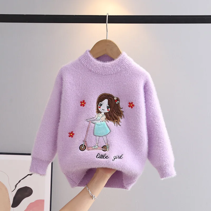 New Children Girls Clothes Lovely Cartoon Flowers Pattern Sweater Letter Cotton Sweatshirt Autumn Winter Outfit for Kids GY11141