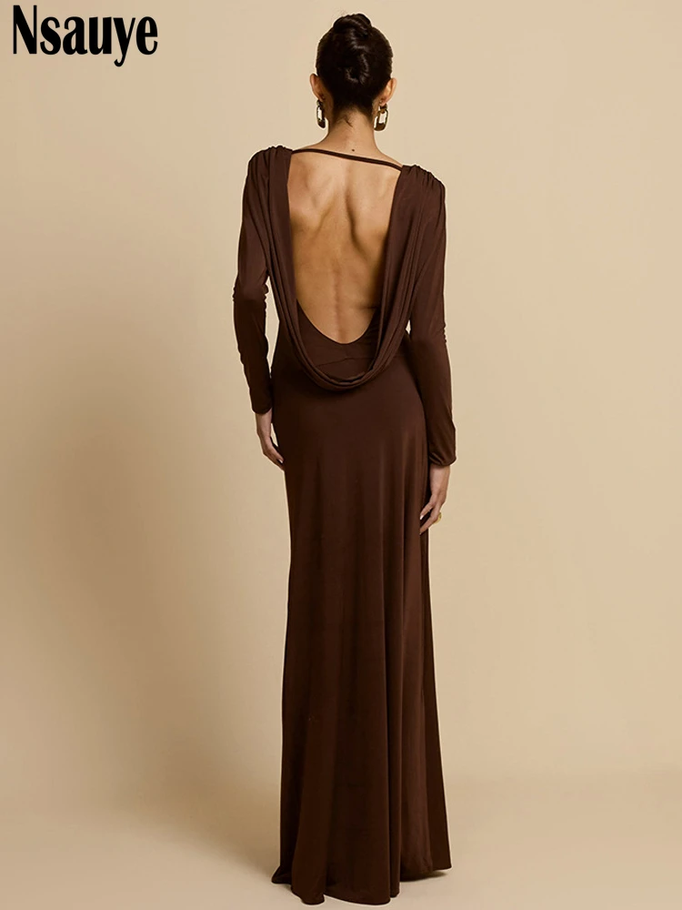 Nsauye 2025 ropa de otoño trajes nueva moda elegante mujer manga larga corte bajo Sexy Night Club Maxi vestidos de fiesta de noche