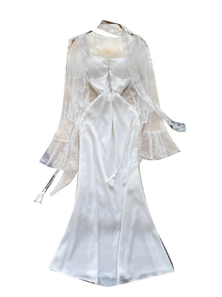 

Кружевная накидка Ele, тонкий атласный материал, длинный свеч V-Ne Dr And Jaet, комплект из двух предметов для молодых женщин