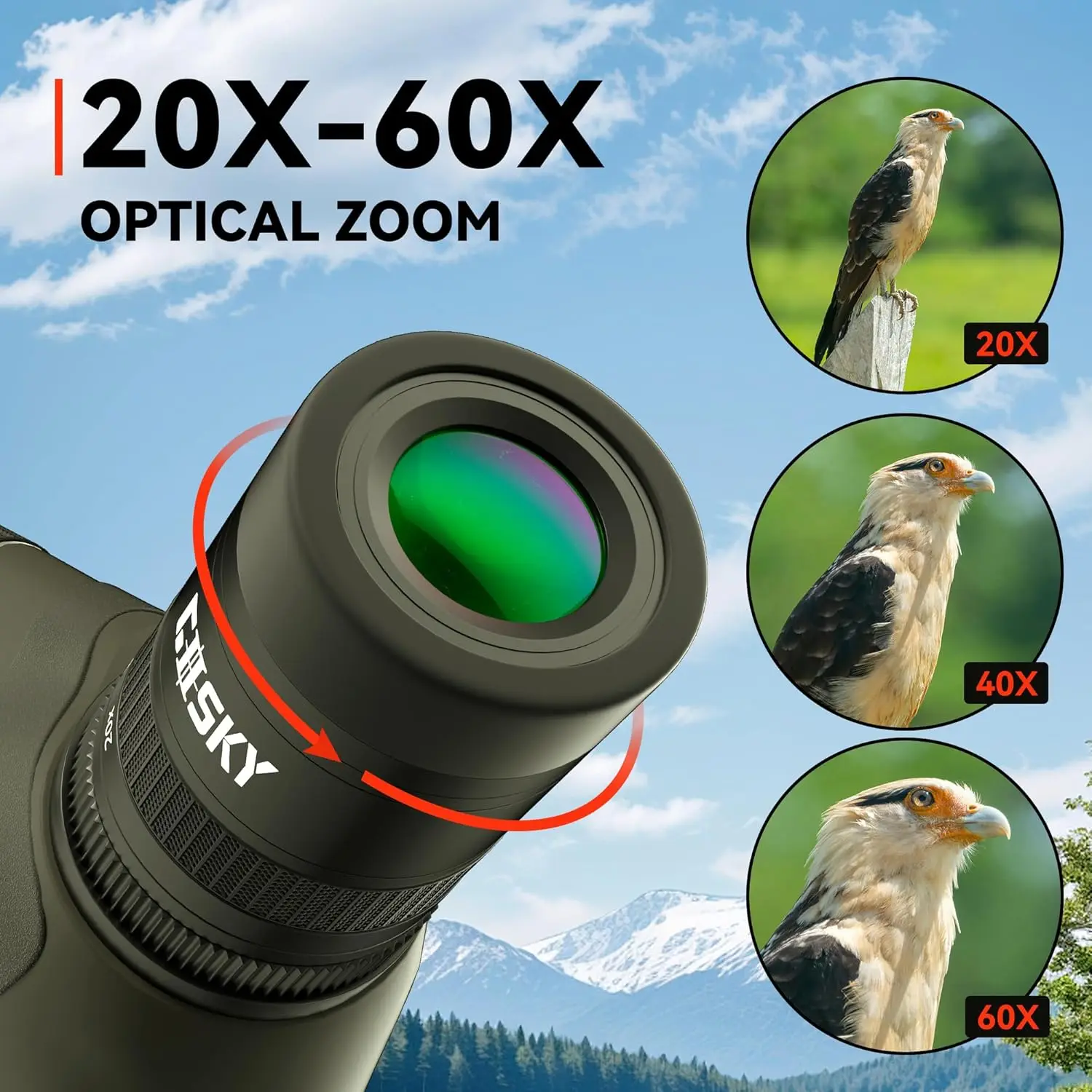 HD 20-60x80 Dual Focusing Spotting Scope - Waterproof HD Optics Zoom Scope with with Carrying Case and Smartphone Adapter