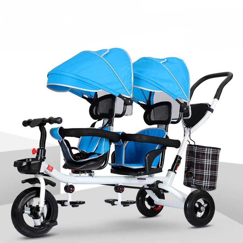 Warm house Kinder Doppel Kinderwagen Multifunktionale Zwei-wege Baby Kinderwagen Twins Kinderwagen Doppel Falten Drei-rad Auto 5