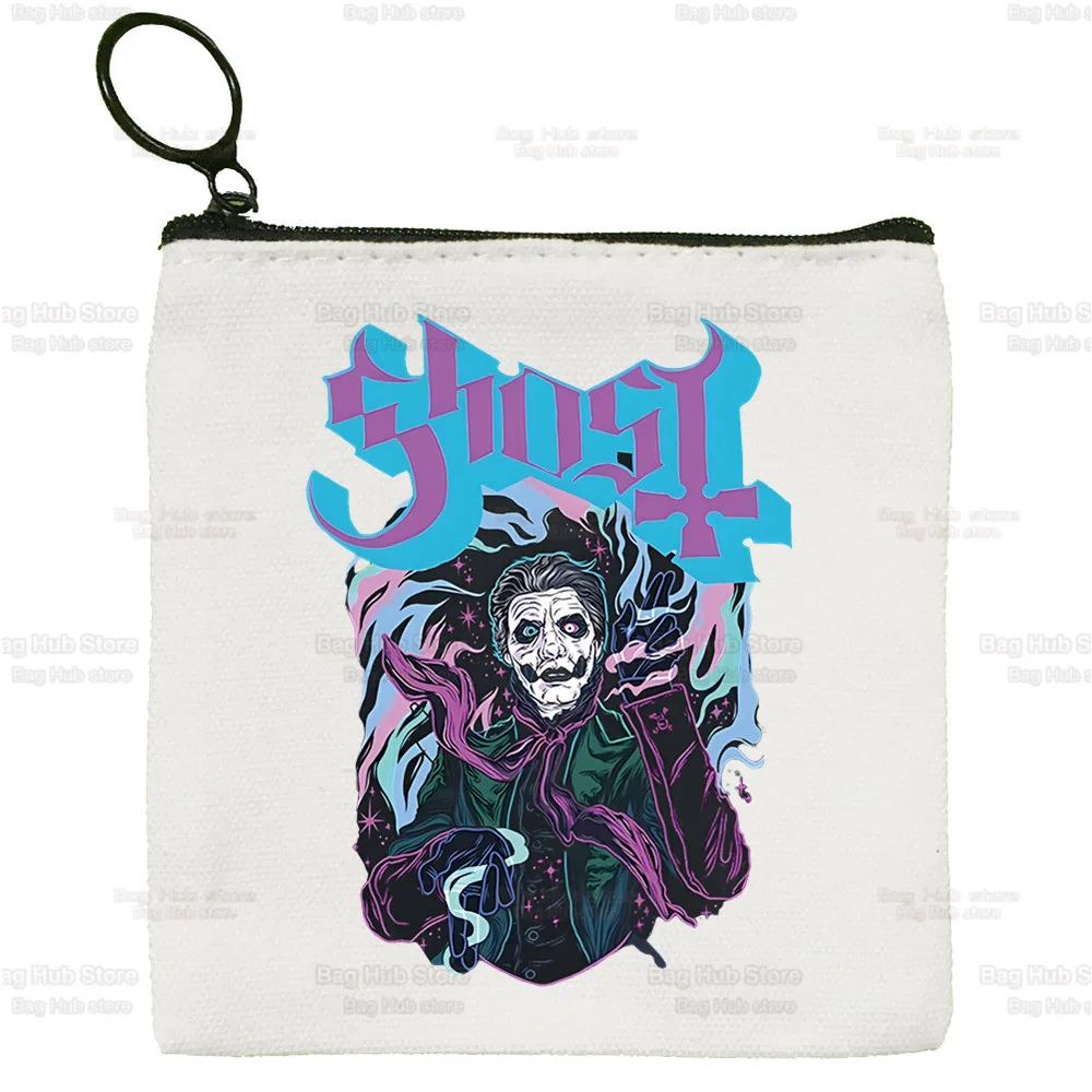 Monedero de tela con personajes populares de Ghost Rock Band, Mini bolso de mano femenino, lindo estuche de lona para llaves, monedero