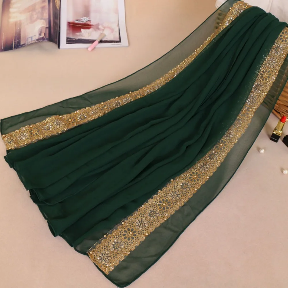

Fashion Gold-stamped Pearl Chiffon Headscarf Multicolor Lightweight Women Headwear Chiffon Material Malaysian Scarf Gift