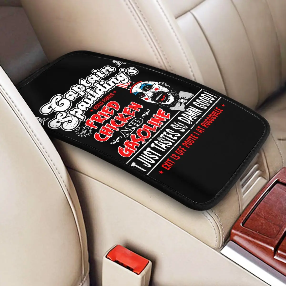 Car Armrest Cover Mat Leather Captain Spaulding Fried Chicken & Gasoline Center Console Cover Pad Car Accessories