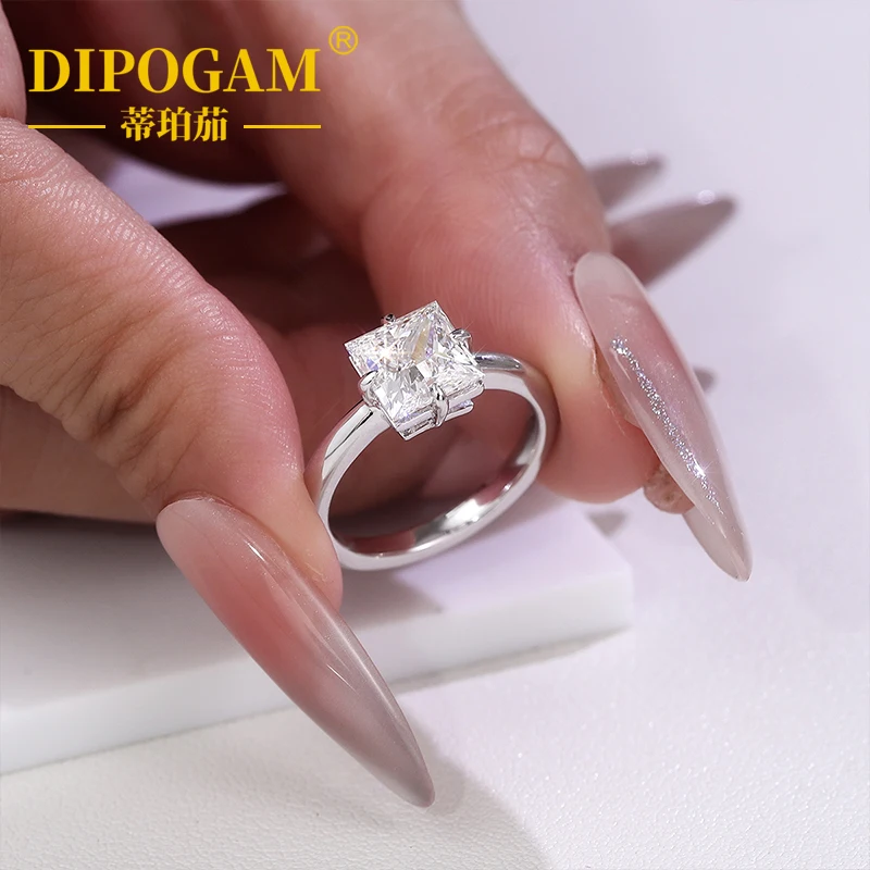 

Classic single diamond ring 925 sterling silver women's ring, D/VVS1 moissanite princess square cut diamond luxury wedding ring