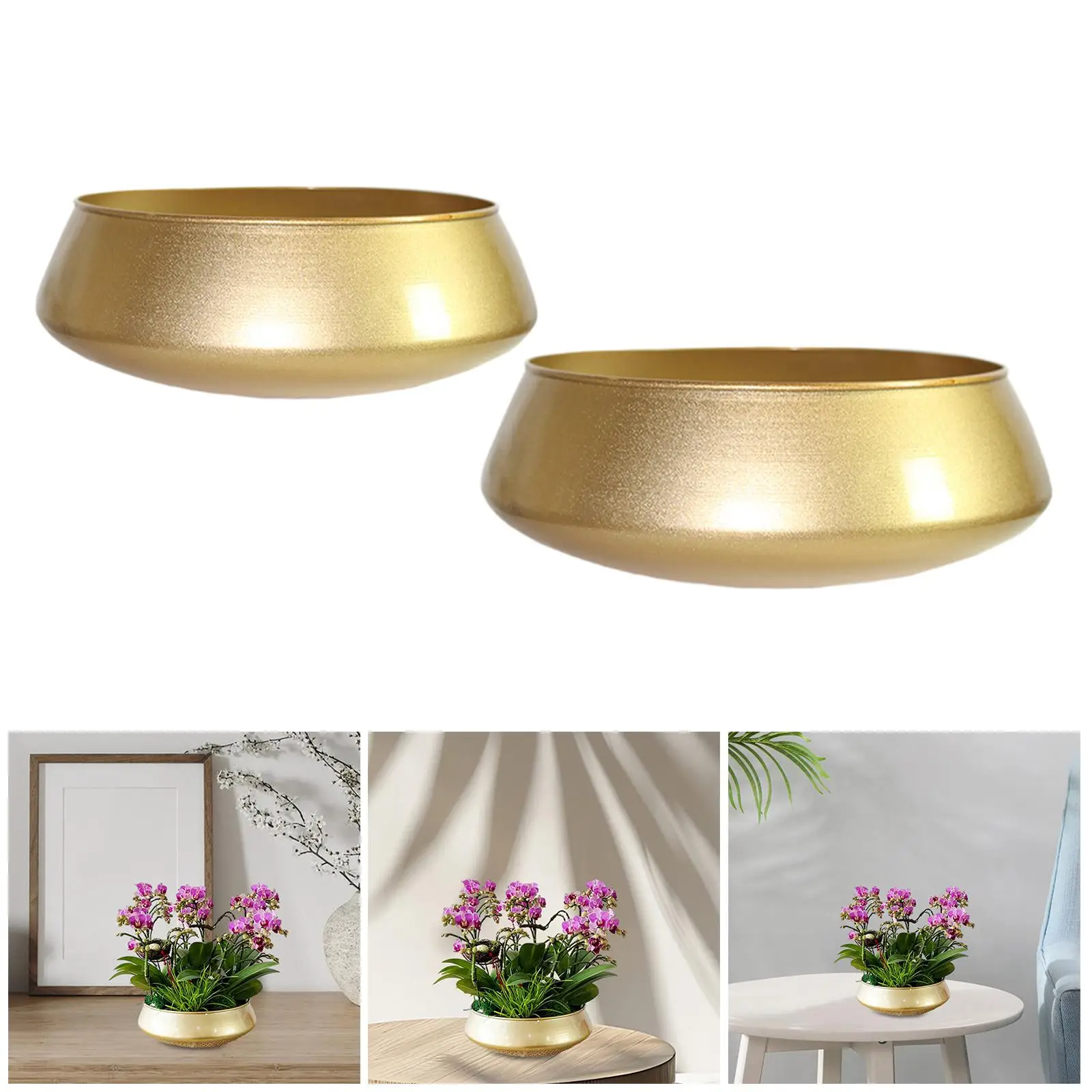 Flower Pot Indoor Outdoor Round Metal Planter with Drainage Creative Garden Decor Container for Bedroom Living Room Balcony