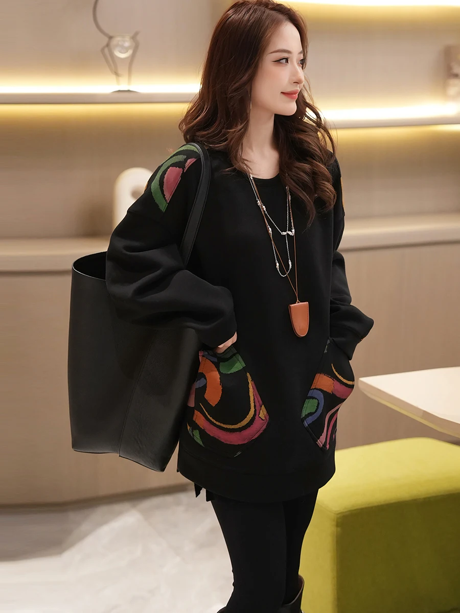 

Осенне-зимняя новинка: модный свитшот с принтом, повседневный, свободный, удлиненный, женский, хлопковый, комфортный, для улицы...