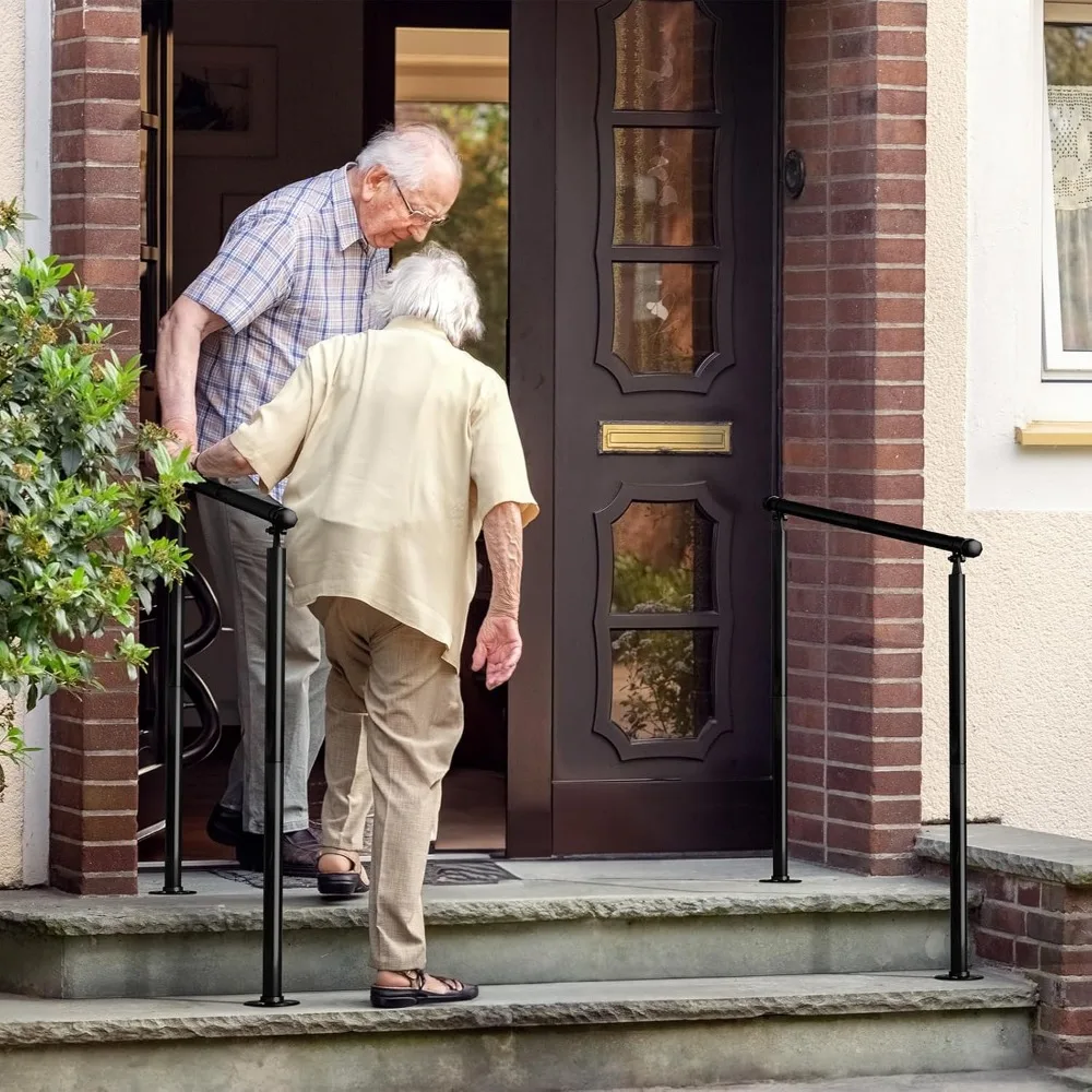 درابزين الدرج المعدني الخارجي لـ 2-3 خطوات، درابزين سطح السفينة، نظام درابزين الشرفة من الحديد المطاوع باللون الأسود #4