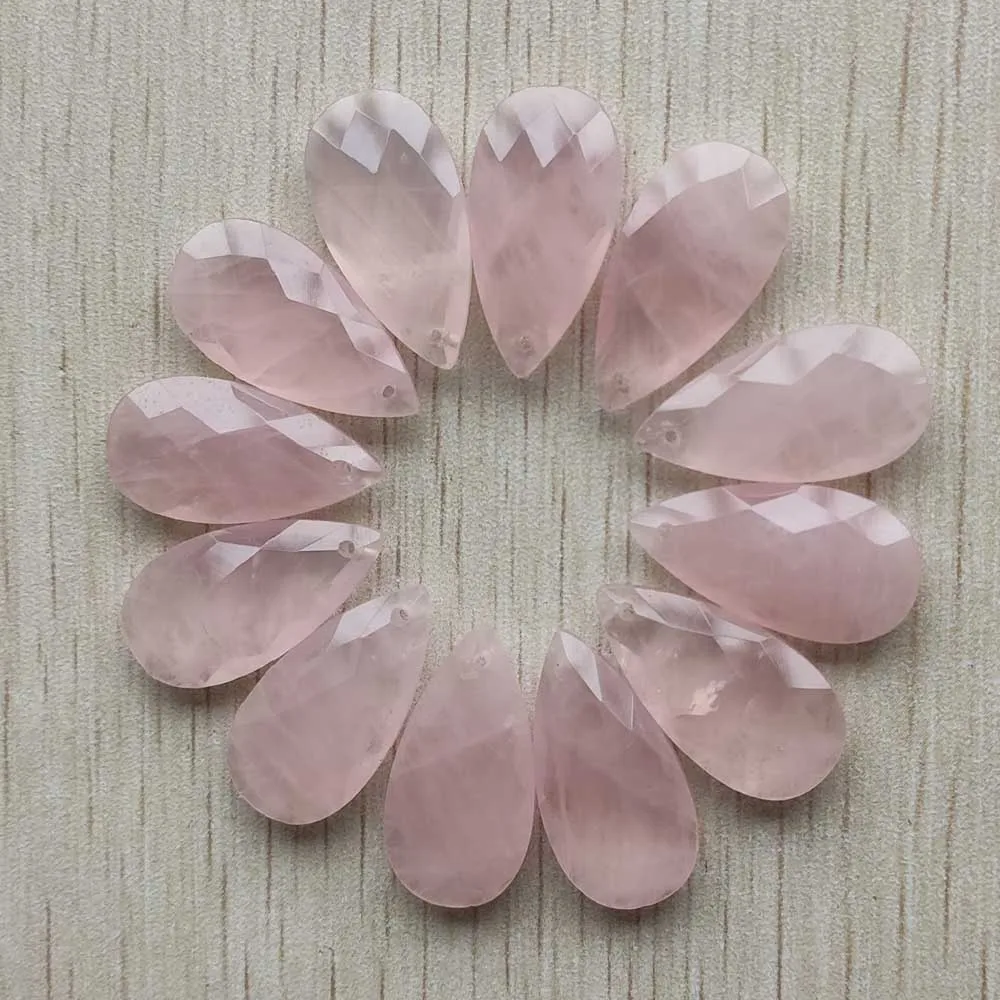 Beautiful Natural rose quartz stone pink water drop cut faceted pendants for jewelry making free shipping Wholesale 12pcs