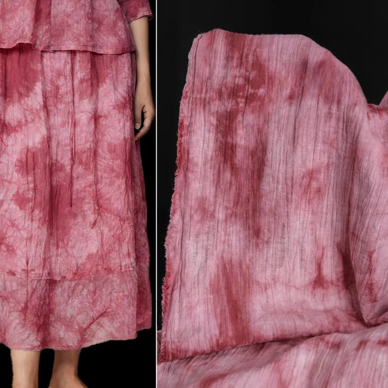 Pink Gradient Tie Dye  Wood and Grass Dye  Handmade Hanfu Shirt  Skirt  Clothing  Chinese Style Designer Fabric