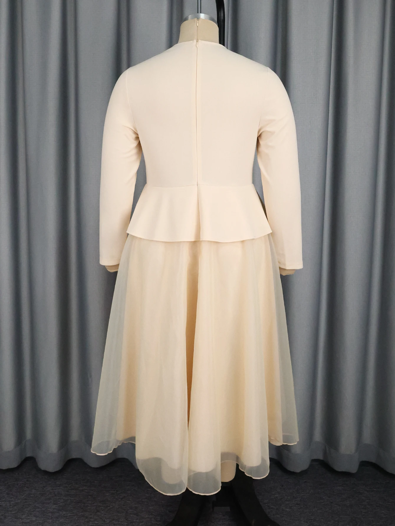 Elegant Women A Line Dress V Neck Long Sleeve 3D Flower Peplum Patchwork Mesh Wedding Guest Church Party Outfit Autumn New